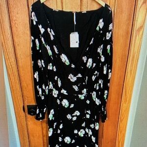 Mac Duggal Black Floral Long Sleeve Dress